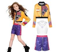 Hojalis Cosplay Deguisement, 3 Pièces Kpop Demon Hunt-Ers Cosplay, Costume Cosplay Ru-mi Anime, Costume de Scène Imprimé, Deguisement Kpop Demon Hun-Ter, pour Halloween Carnaval Fête