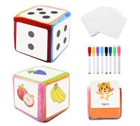 Hojalis Dés avec Poche Transparente, 2 Pièces Dés en Peluche avec Poches avec 50 Cartes Vides, Apprenez Les Cubes De Poche De 10 CM avec 8 Stylo pour Jouet De Classe, Maternelle, École