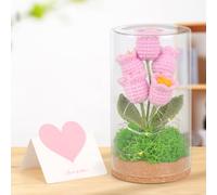 Hojalis Fleurs Artificielles Au Crochet, Orchidée Cloche Au Crochet avec Carte De Vœux & Lumière LED, Fleurs Tricotées avec Housse Anti-Poussière pour Femmes, Amies, Famille,Enseignantes Et Collègues