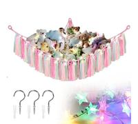 Hojalis Hamac Pour Animaux En Peluche, Filet Suspendu En Macramé Pour Chambre D’Enfant, Filet Doudou Avec Lumières Led En Forme D'Étoile, Peluche Filet Pour Rangement Peluche Chambre Enfant