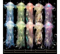 Hojalis Lot de 10 lampes méduses à suspendre - Veilleuse créative et lumineuse en forme de poisson - Lanternes en forme de poisson en gelée, lumière de jardin pour fête sur le thème de l'océan