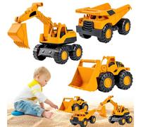 Hojalis Lot de 3 Jouets de Pelleteuse, Pelleteuse Enfant, Camion Chantier Enfant, Camion à Benne Basculante, Chargeur, Excavatrice, Jouets pour Bac à Sable, Jouet pour Enfants Dès 3 Ans (Jaune)