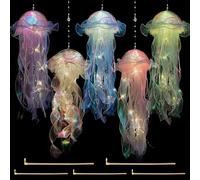 Hojalis Lot de 5 lampes méduses à suspendre - Veilleuse créative et lumineuse - Lanternes en forme de poisson en gelée - Lanternes de jardin en forme de méduse pour fête sur le thème de l'océan