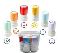 Hojalis Tampons Enseignants, 6 PCS Tampon Encreur Enseignant, Tampon Maitresse d'École avec Plastique Boîte, Tampon Smiley, Tampon Maitresse, pour la Motivation et Encourager Les Élèves, Multicolore