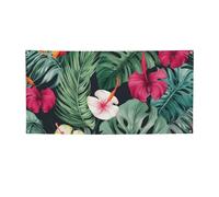 hojas tropicales y flores Bannière imprimée à suspendre pour Halloween, fête de Noël - 60 x 120 cm - Toile de fond pour photographie, tapisserie murale pour toile de fond d'anniversaire, décoration