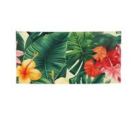 hojas tropicales y flores bannières et panneaux de décoration de fête pour extérieur et intérieur - Bannière personnalisée avec œillets - Toile de fond pour anniversaire, arrière-plan photo pour