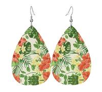 Hojas Tropicales Y Flores Boucles d'oreilles en cuir tendance en forme de larme légères Bohème Ensemble de bijoux Cadeau pour femme et fille