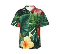 Hojas Tropicales y Flores Chemise hawaïenne boutonnée à manches courtes pour homme Style tropical décontracté, noir, Taille S