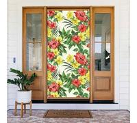 Hojas Tropicales Y Flores Couverture de Porte Bannière Réutilisable, Décoration de Vacances pour Halloween, Noël, Fêtes