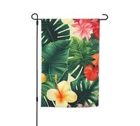 hojas tropicales y flores Drapeau de jardin 30,5 x 45,7 cm pour printemps, été, automne, hiver - Drapeaux saisonniers double face - Bannière d'extérieur et d'intérieur pour décoration de maison