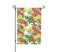 Hojas Tropicales Y Flores Drapeau de jardin imprimé pelouse villa drapeau décoratif pour extérieur, cour, maison, extérieur, terrasse, pelouse