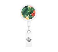 Hojas Tropicales y Flores - Enrouleur de badge rétractable avec pince crocodile - Porte-badge de travail amusant en plastique léger pour infirmière, enseignante, cadeau de bureau