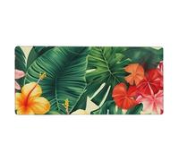 Hojas Tropicales y Flores Grand tapis de souris de jeu XXL avec bords cousus antidérapant pour clavier étendu pour le travail, le bureau et la maison 90 x 40 cm