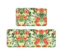 Hojas Tropicales Y Flores Lot de 2 tapis de cuisine antidérapants ergonomiques pour cuisine, bar, bureau