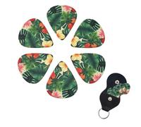 Hojas Tropicales y Flores Lot de 6 médiators en celluloïd de 0,71 mm d'épaisseur avec porte-médiator en cuir pour guitare électrique acoustique, ukulélé, basse