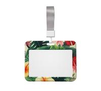 Hojas tropicales y Flores - Porte-badges d'identification avec lanière - Étui horizontal en plastique avec fenêtre transparente - Protection étanche pour carte d'identité, pour infirmières