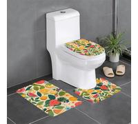 Hojas Tropicales Y Flores Print Lot de 3 tapis de salle de bain Tapis de bain Tapis de bain Tapis de toilette en forme de U Tapis de couvercle en forme de O
