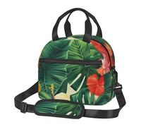 hojas tropicales y flores Sac à déjeuner isotherme pour homme et femme - Sac fourre-tout réutilisable avec sangle réglable - Grande capacité - Sacs isothermes étanches pour le travail, les voyages, le