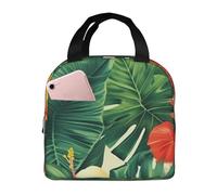 hojas tropicales y flores - Sac à déjeuner isotherme réutilisable et étanche avec poches latérales - Grand sac à repas pour le travail, les voyages en plein air