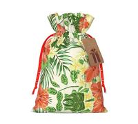 Hojas Tropicales Y Flores Sac de Noël avec cordon de serrage 12 x 17 cm pour fête de Noël Emballage cadeau d'anniversaire