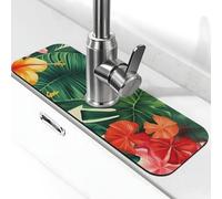 hojas tropicales y flores Tapis de robinet pour évier de cuisine - Mise à niveau premium 2025 : robinet en diatomite super absorbant à séchage rapide avec ventouse lavable pour évier de cuisine 14 x