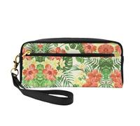Hojas Tropicales Y Flores Trousse de maquillage portable double couche pour femme, noir, One Size