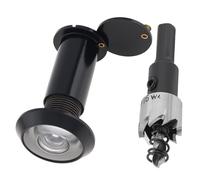 HOJLKLD Judas de Porte, Laiton Judas à 200 degrés avec foret de 16 mm, oeil de boeuf porte pour Épaisseur de portes de 35 à 55 mm (noir)