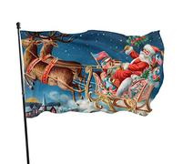Hokdny Bannière Drapeau Noël Père Noël avec Renne Et Cadeaux Couleur Vivante Et Résistant À La Décoloration avec 5 Œillets en Métal Décorations De Festivals De Bannière Extérieure Drapeaux 90X150 Cm