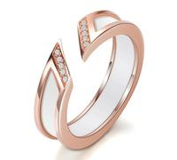 Hokech Bague en céramique blanche avec une rangée Australie Zircon Canal Réglage Or Rose Couleur Métal Mariage Anneaux Ouverts pour Femmes