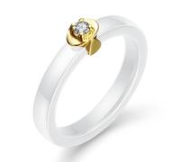 Hokech Bague en céramique lisse noire et blanche pour femmes bague de mariage en pierre CZ de fleur de couleur or