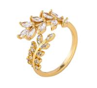 Hokech Bague en cuivre zircon incrusté Lady Temperament, bague femme en forme de branche d’olivier ouverte plaquée or