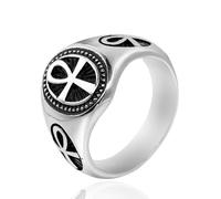 Hokech Bague tendance rétro en acier inoxydable avec croix Ankh pour homme et femme, 10, Acier inoxydable