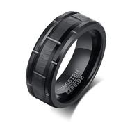 Hokech Classique Hommes 8mm Noir Carbure De Tungstène Bande De Mariage Bague Brique Motif Brossé Finition Brossée