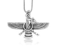 Hokech Stainless Steel Ahura Mazda Farvahar Zoroastrian Persian Achaemenian Persian Symbol Pendant Necklace