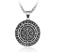 Hokech Vintage Viking Viking Rune rond pendentif collier bâton boussole scandinave breloque pendentif