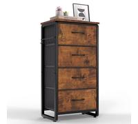 HOKEEPER Commode avec 4 tiroirs en tissu - Buffet - Chest of Drawers - Avec plateau en bois et cadre en métal - Pour chambre à coucher, salon, couloir - Marron