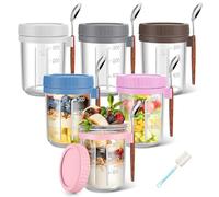 HOKEOII Pots Mason pour Overnight Oats 350ml, 6 Pièces Verres Hermétiques avec Couvercle et Cuillères, Bocaux To Go pour Yaourt, Muesli et Meal Prep