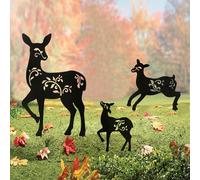 Hokfirm Lot de 3 piquets de cerf d'extérieur en métal - Décoration de Jardin - Silhouette Noire - Art de la Cour (cerf)