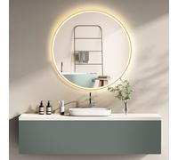 HOKO® Anti-Buée Miroir Lumineux de Salle de Bain Rond 60cm avec Cadre Métallique Doré. Miroir Mural à LED Économique en Énergie, Interrupteur Tactile, Lumière Réglable Chaud-Froid-Neutre