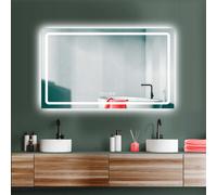 HOKO ANTIBESCHLAG LED miroir de salle de bain 100x60cm+horloge+changement de lumière blanc chaud/blanc froid/neutre. Lumière allumable par interrupteur tactile/interrupteur mural. Bochum
