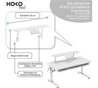HOKO® Bureau pour enfants réglable en hauteur, blanc Bureau pour enfants avec rehausse de bureau avec inclinaison Plateau réglable et majordome avec livre