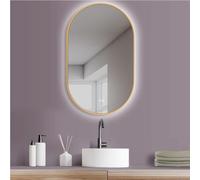 HOKO® Design LED antibuée Miroir Ovale 50x90/90x50cm avec Cadre doré. Montage Vertical/Horizontal. Miroir Lumineux+Interrupteur Tactile+lumière LED alternante Blanc Chaud/Blanc Froid/Neutre