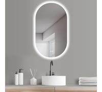 HOKO® Design Miroir ANTIBUÉE 50x90/90x50cm. Installation Verticale/Horizontale. Large Miroir Ovale sans Cadre. avec interrupteurs tactiles+lumière LED Variable Chaud-Froid-Neutre 2700-6500k