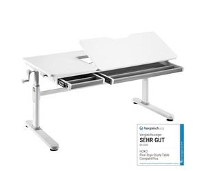 HOKO® Ergo-Study-Table Compact Plus Elin Bureau pour Enfant et garçon Hauteur Manuelle avec Plateau réglable en Inclinaison Blanc 120 x 60 cm
