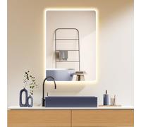 HOKO® Grand LED Miroir Anti-buée 100x70/70x100cm(Vertical/Horizontal) avec Cadre Blanc, Interrupteur Tactile, économique en énergie, Variation de la lumière de 2700-6500K, Blanc Chaud-Froid-Neutre