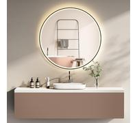 HOKO® Grand Miroir de Salle de Bain Rond 80cm avec Éclairage LED Économique et Cadre en Métal Noir. Interrupteur Tactile, Température de Couleur Ajustable 2700-6500K Chaud-Froid-Neutre