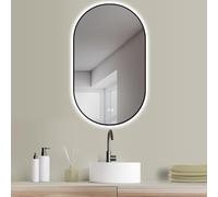 HOKO® LED Miroir Anti-buée, Ovale 45x75cm avec Cadre métallique Noir. Montage Vertical/Horizontal, avec Interrupteur Tactile+d'un réglage de la Couleur de la lumière Chaud/Froid/neutr 2700-6500k