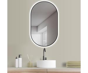 HOKO® LED Miroir Anti-buée, Ovale 45x75cm avec Cadre métallique Noir. Montage Vertical/Horizontal, avec Interrupteur Tactile+d'un réglage de la Couleur de la lumière Chaud/Froid/neutr 2700-6500k