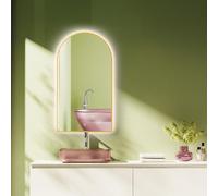 HOKO® LED Miroir de Salle de Bain arqué 50x90/90x50cm avec Cadre en métal doré, Montage Vertical/Horizontal. avec Interrupteur Tactile+Changement de lumière de 2700-6500K, Blanc Chaud-Froid-Neutre