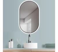 HOKO® LED Miroir Mural Ovale 45x75cm/75x45cm, Cadre Noir. Montage Vertical+Horizontal. Miroir de Salle de Bain+éclairage LED+Interrupteur Tactile+lumière LED Ajustable Chaud/Froid/Neutre 2700-6500k